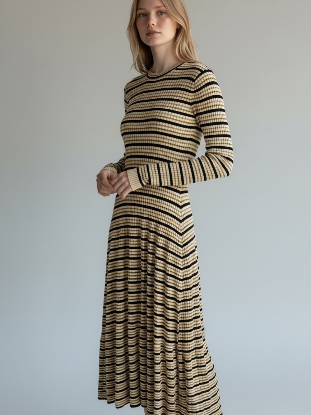Proenza Schouler White Label Striped Rib Knit Sweater Midi Dress Size Medium